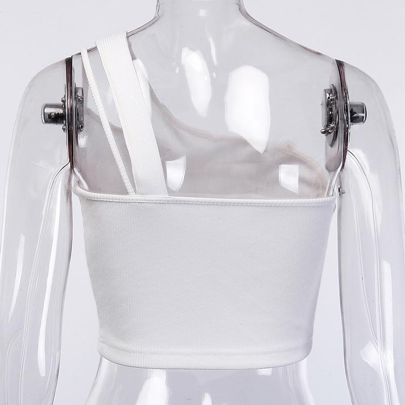 One shoulder drawstring sexy crop top Elegant bodycon women - Busy Bee Bazaar