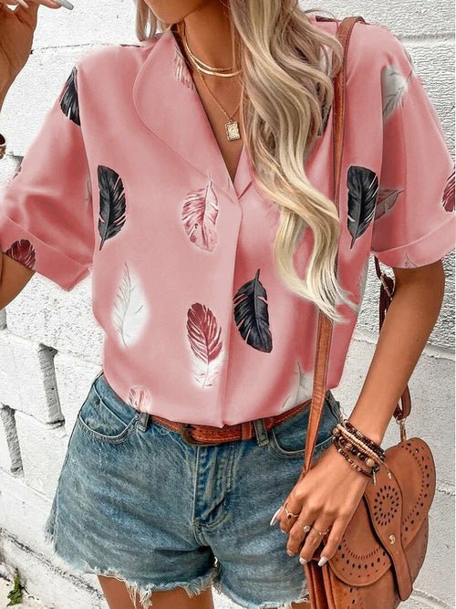 Printed feather shirt Short sleeve shirt - Busy Bee Bazaar