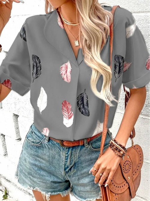 Printed feather shirt Short sleeve shirt - Busy Bee Bazaar