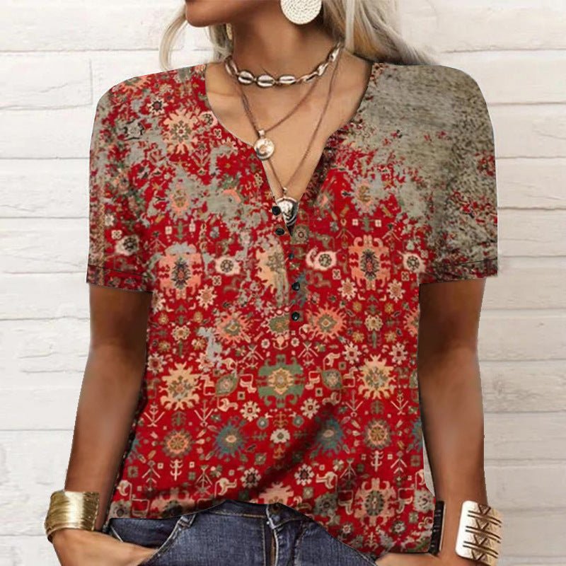 Printed national fashion T-shirt woman - Busy Bee Bazaar