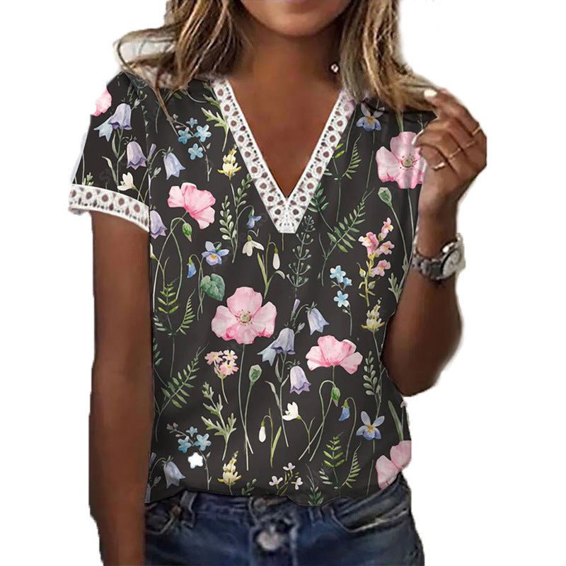 Printed V-neck T-shirt - Busy Bee Bazaar