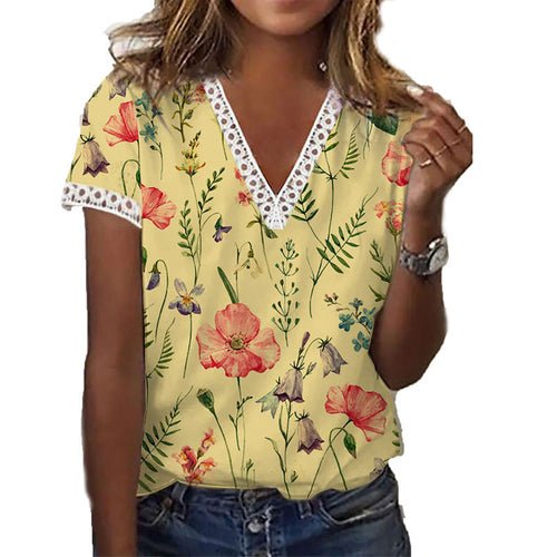 Printed V-neck T-shirt - Busy Bee Bazaar