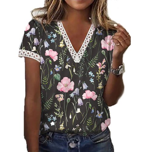 Printed V-neck T-shirt - Busy Bee Bazaar