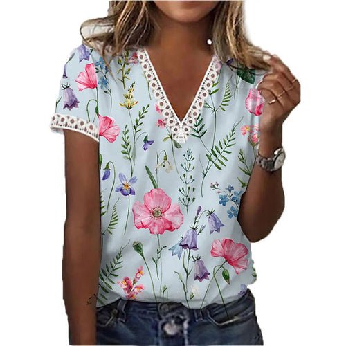 Printed V-neck T-shirt - Busy Bee Bazaar