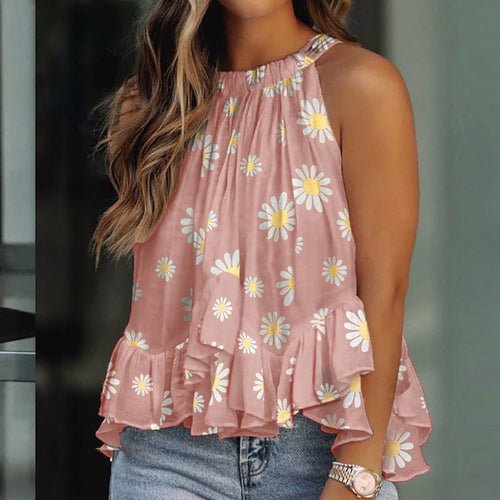 Ruffles Beach Tops Pullover Halter Sleeveless Tank Blouse - Busy Bee Bazaar