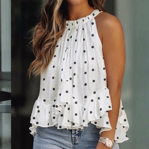 Ruffles Beach Tops Pullover Halter Sleeveless Tank Blouse - Busy Bee Bazaar