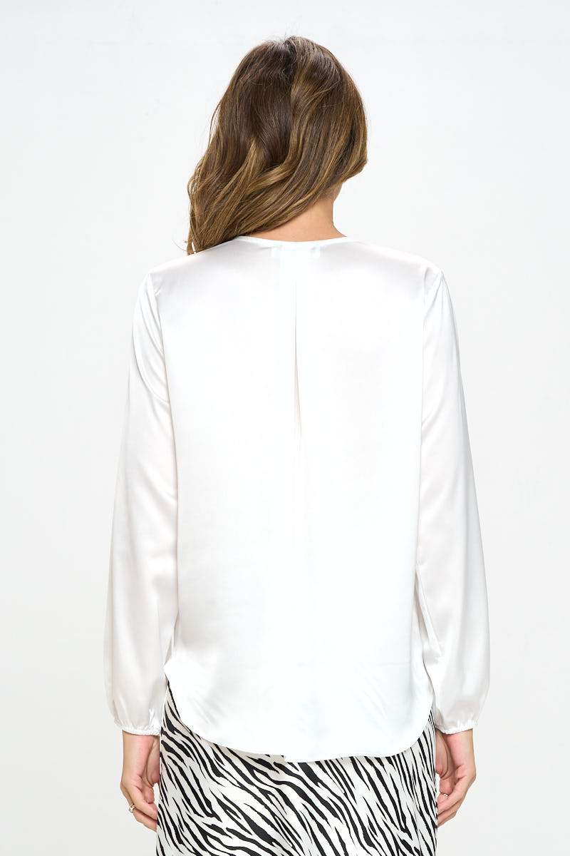 Silky Satin Long Sleeve Surplice Top - Busy Bee Bazaar