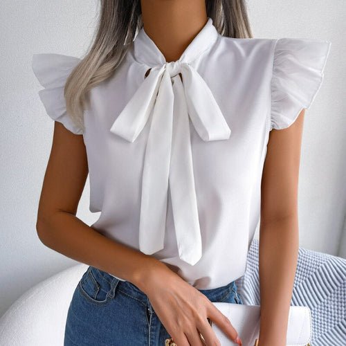 Sleeveless Summer Bow Collar Chiffon Blouse - Busy Bee Bazaar