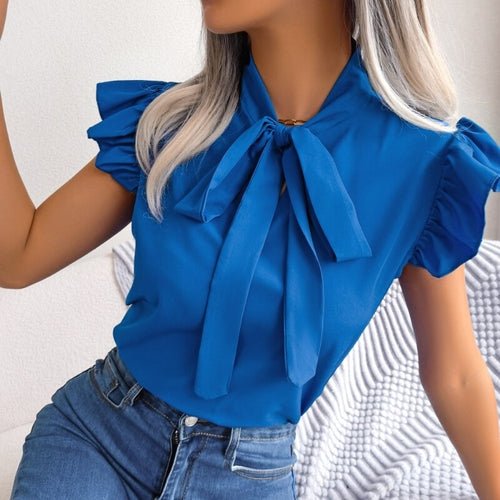 Sleeveless Summer Bow Collar Chiffon Blouse - Busy Bee Bazaar