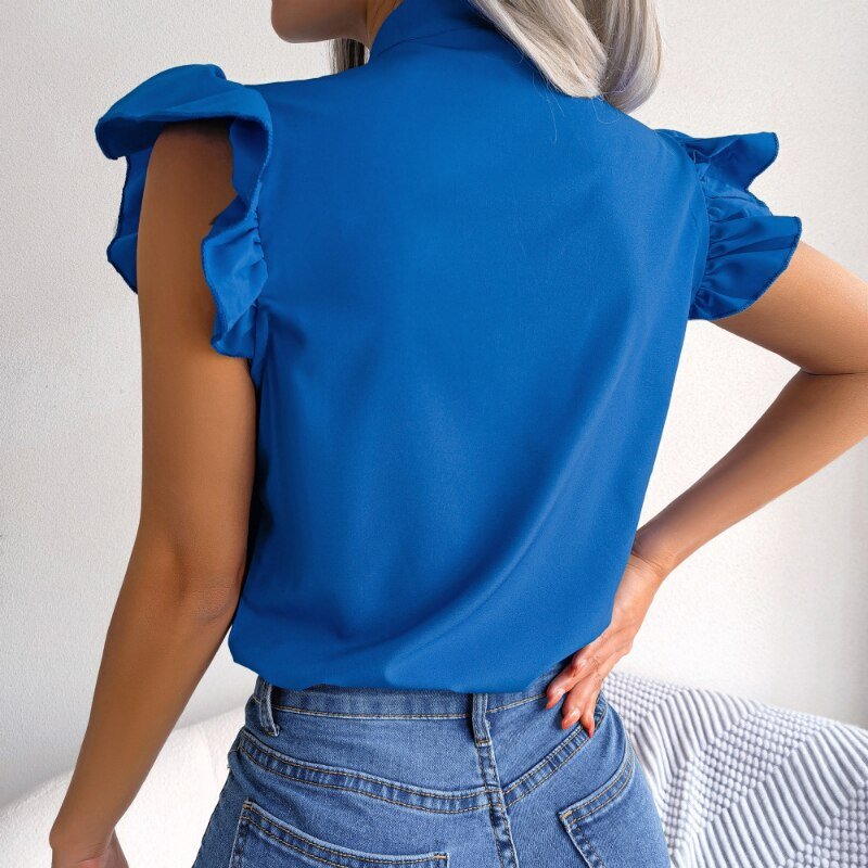 Sleeveless Summer Bow Collar Chiffon Blouse - Busy Bee Bazaar