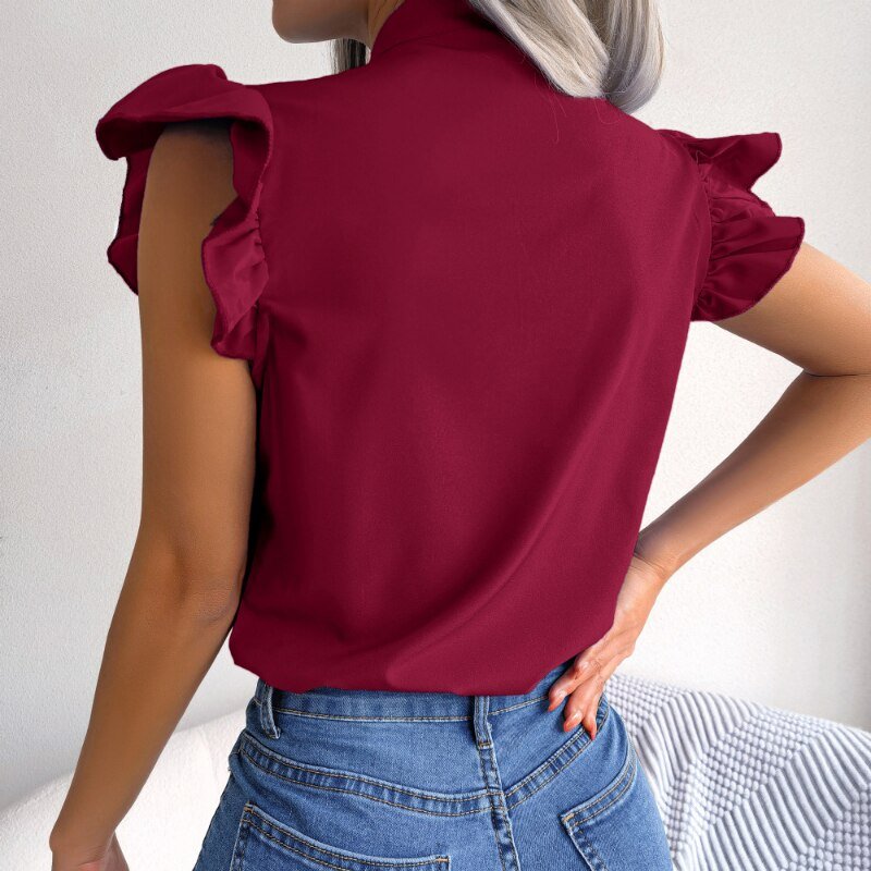 Sleeveless Summer Bow Collar Chiffon Blouse - Busy Bee Bazaar