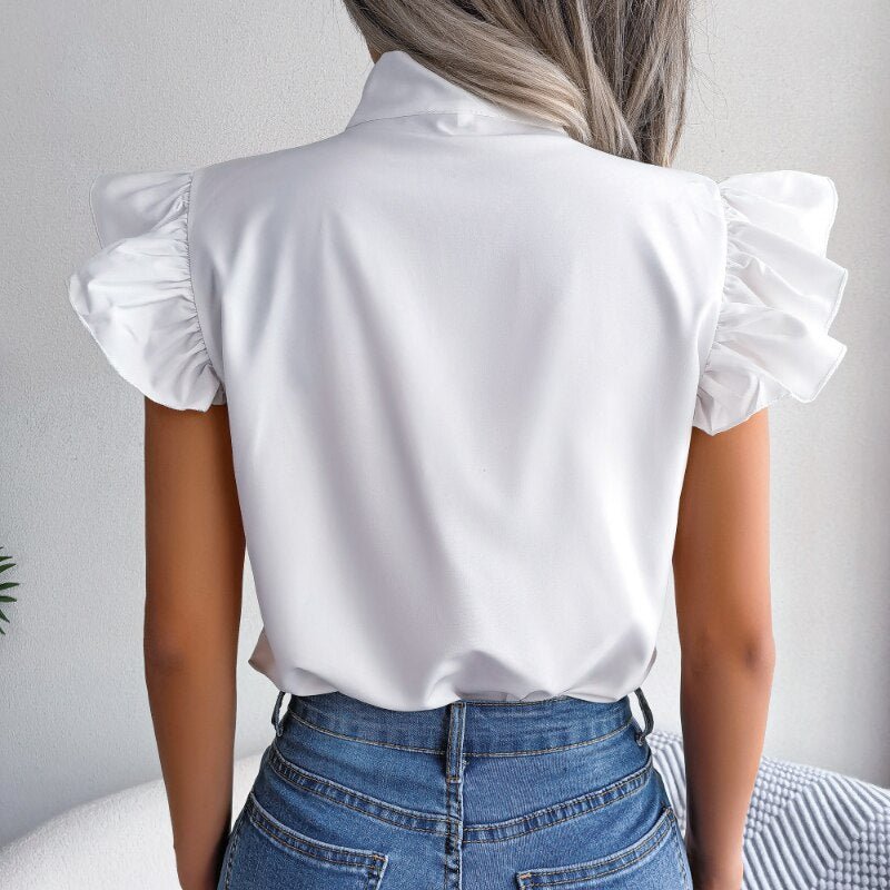 Sleeveless Summer Bow Collar Chiffon Blouse - Busy Bee Bazaar