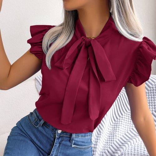 Sleeveless Summer Bow Collar Chiffon Blouse - Busy Bee Bazaar