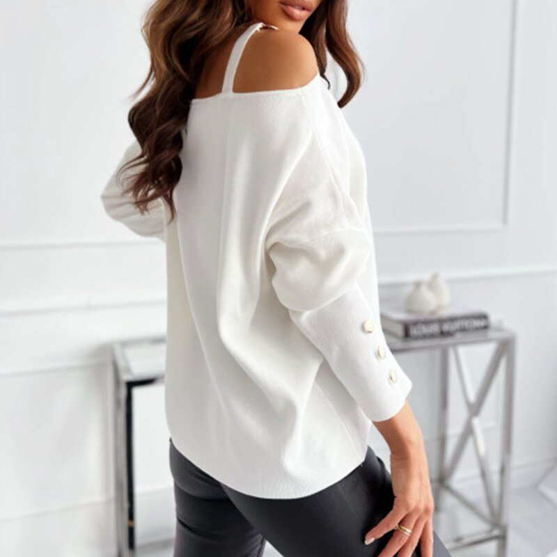 Solid Chain Splicing Tops Casual Long Sleeve Pullover - Busy Bee Bazaar