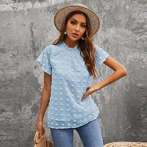 Solid Polka Dot Chiffon Shirt - Busy Bee Bazaar