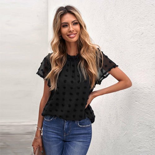 Solid Polka Dot Chiffon Shirt - Busy Bee Bazaar