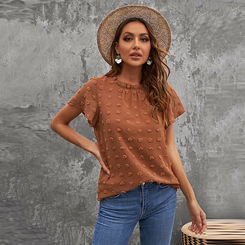Solid Polka Dot Chiffon Shirt - Busy Bee Bazaar