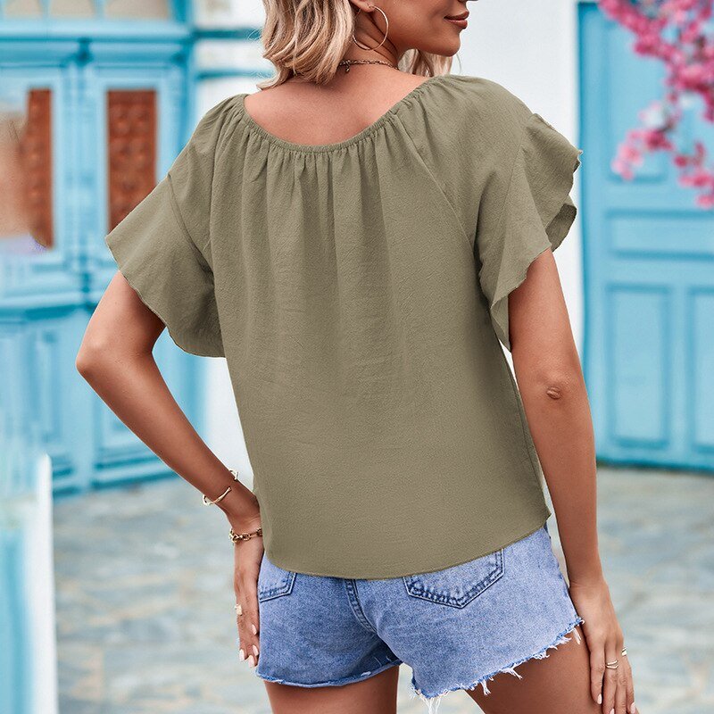 Summer Butterfly Sleeve Blouse Casual Blouse - Busy Bee Bazaar