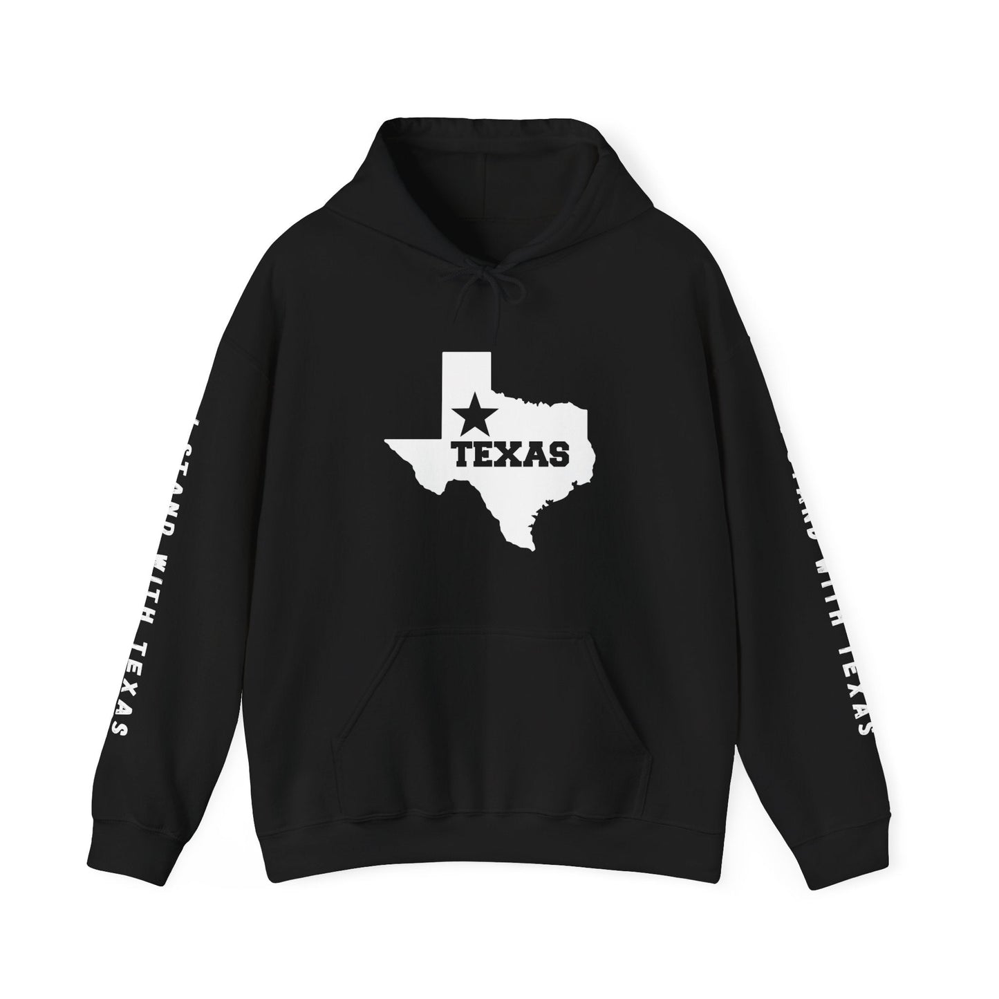 Texas Hoodie with "I Stand With Texas" printed on sleeves, - Busy Bee Bazaar