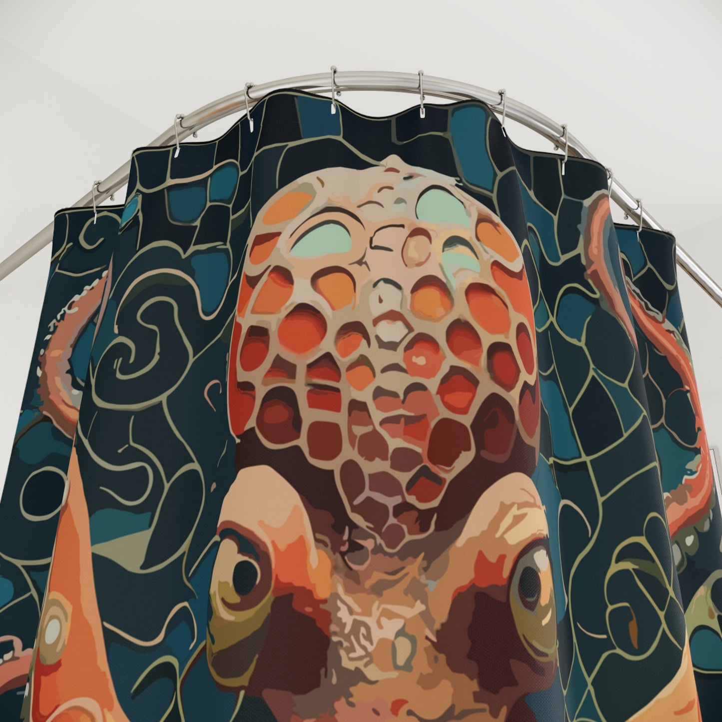 Tile Mosaic Octopus Polyester Shower Curtain - Busy Bee Bazaar
