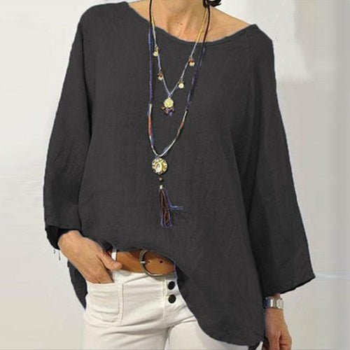 Vintage Cotton Linen Blouse Round Neck Pullover Tops - Busy Bee Bazaar