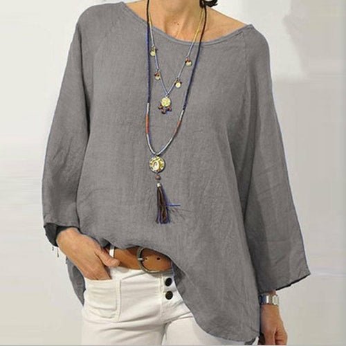 Vintage Cotton Linen Blouse Round Neck Pullover Tops - Busy Bee Bazaar