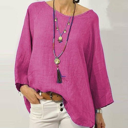 Vintage Cotton Linen Blouse Round Neck Pullover Tops - Busy Bee Bazaar