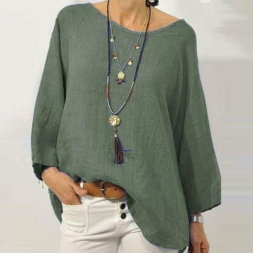 Vintage Cotton Linen Blouse Round Neck Pullover Tops - Busy Bee Bazaar