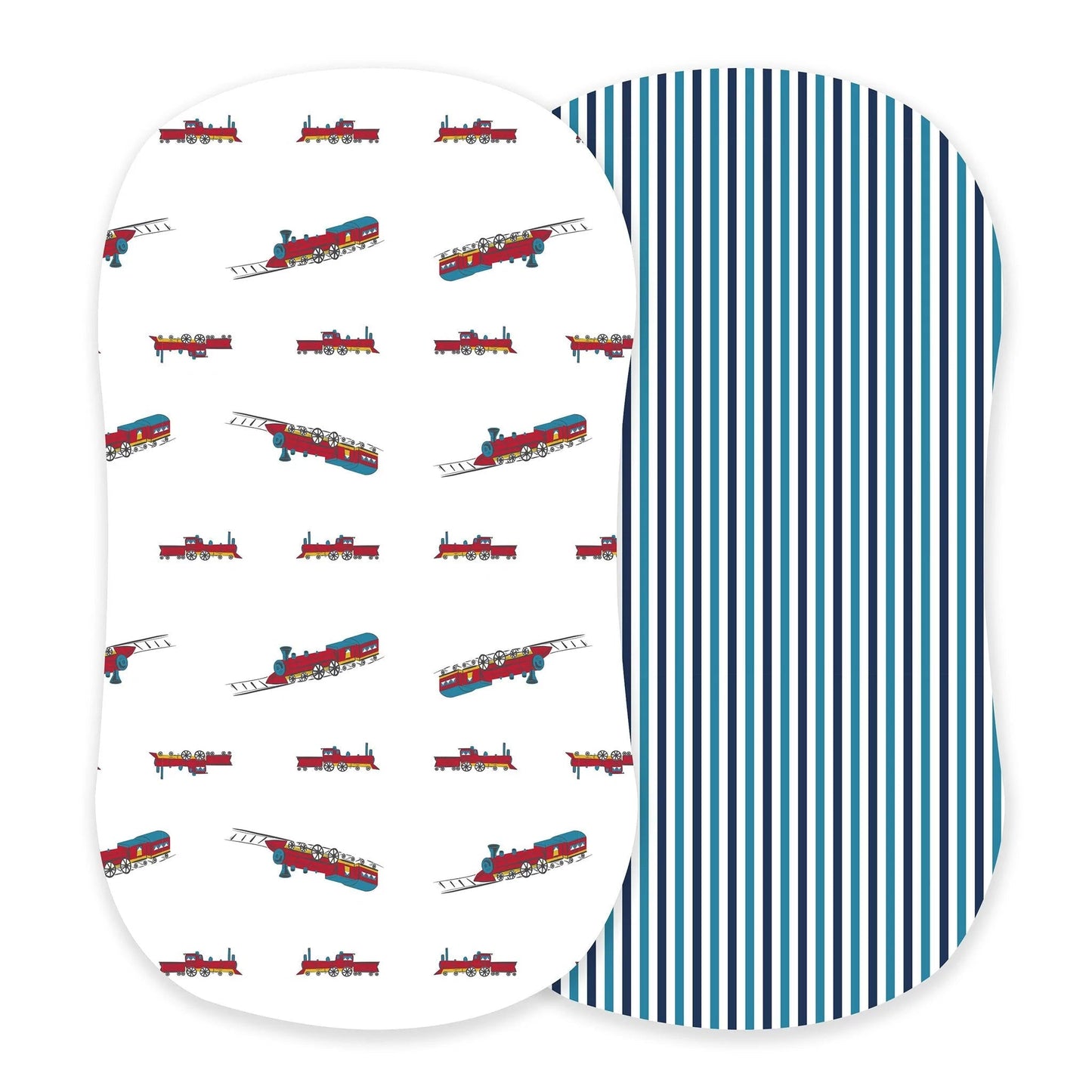 Vintage Steam Trains and Blue and White Stripe Bamboo Changing Pad - Busy Bee Bazaar