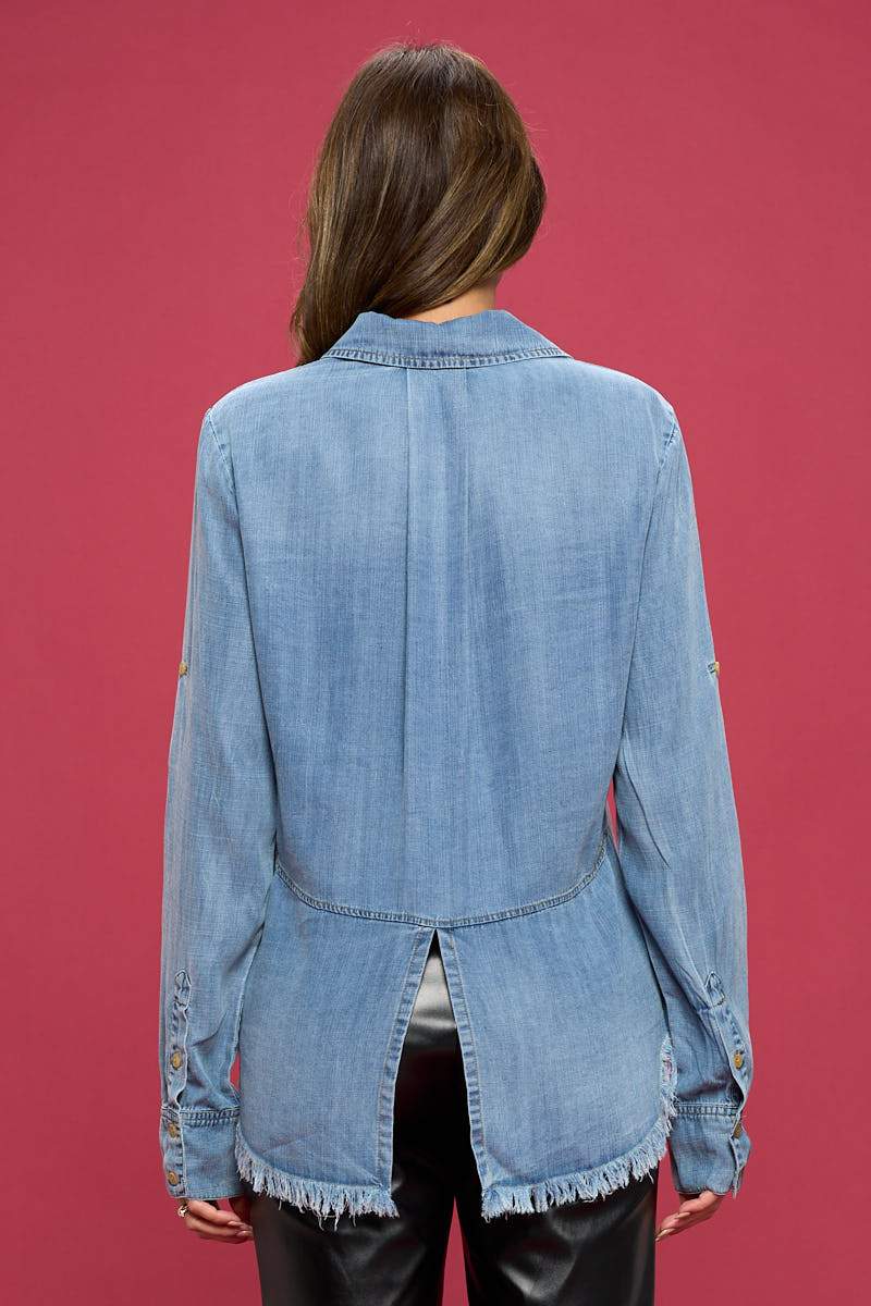 Washed Tencel Light Denim Blouse - Busy Bee Bazaar