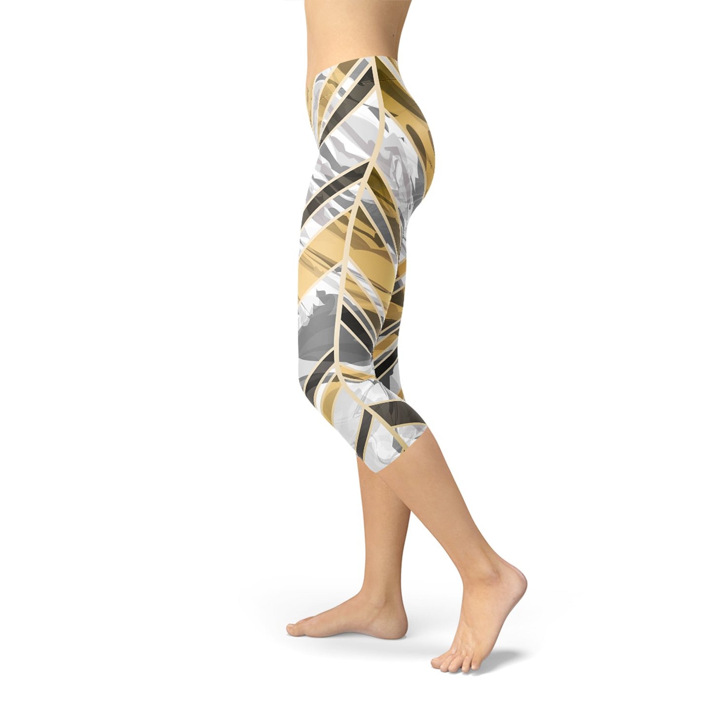 White Marble w/ Black Gold Lines Capri Leggings - Busy Bee Bazaar