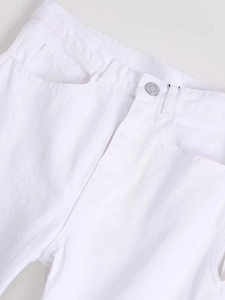 Woman Sexy White Hollow Out Straight Pants - Busy Bee Bazaar