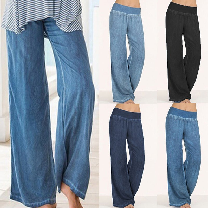 Women Pants Casual Denim Wide Leg Jeans - Busy Bee Bazaar