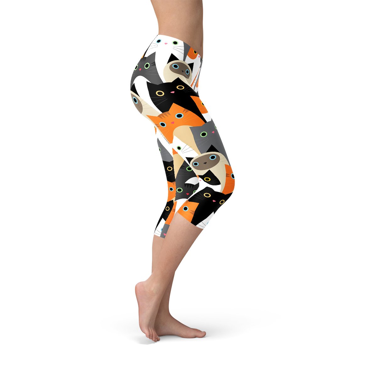 Womens All Over Print Cats Capri Leggings - Busy Bee Bazaar