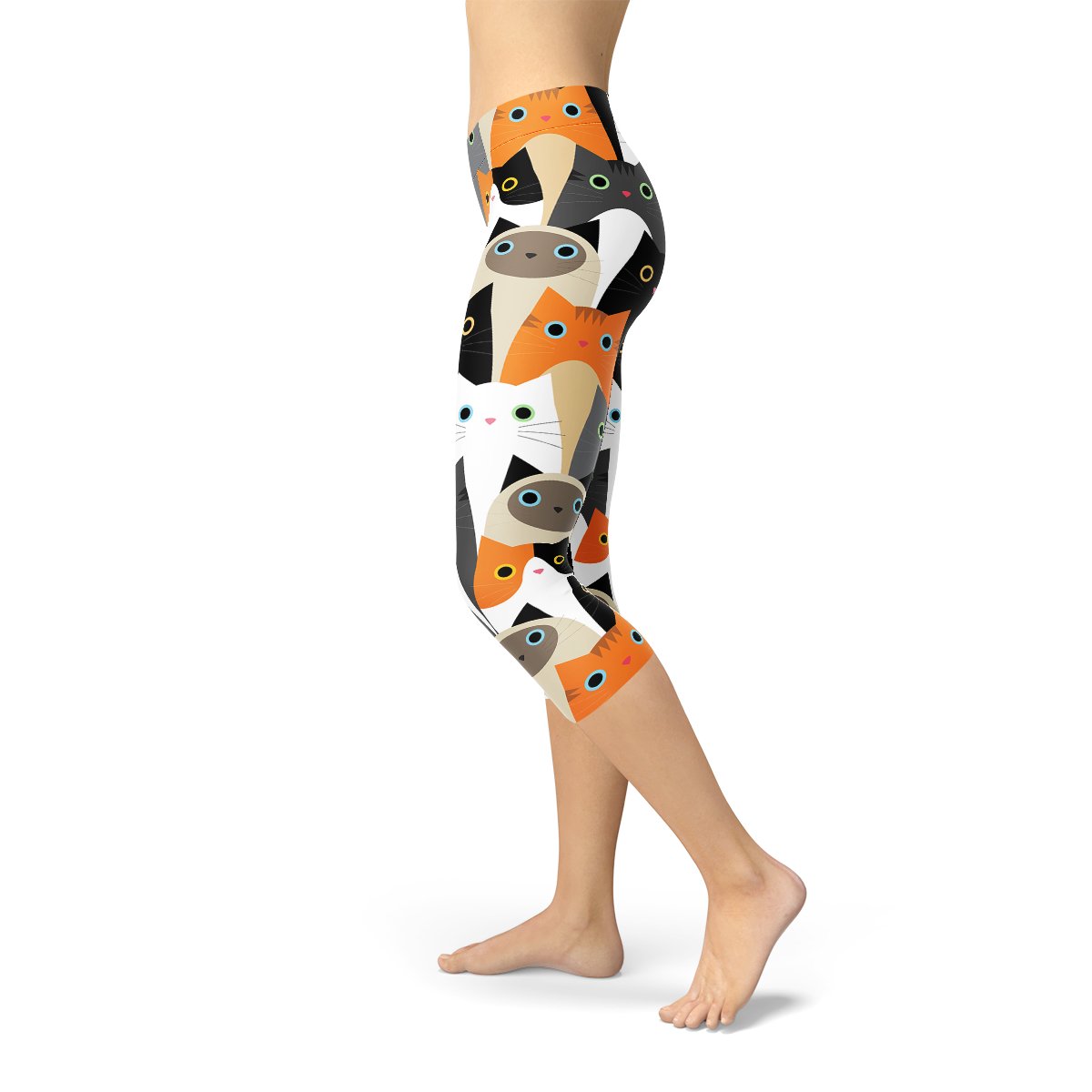 Womens All Over Print Cats Capri Leggings - Busy Bee Bazaar