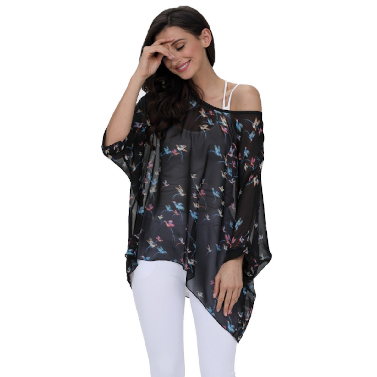 Womens Flying Bird Print Chiffon Top - Busy Bee Bazaar