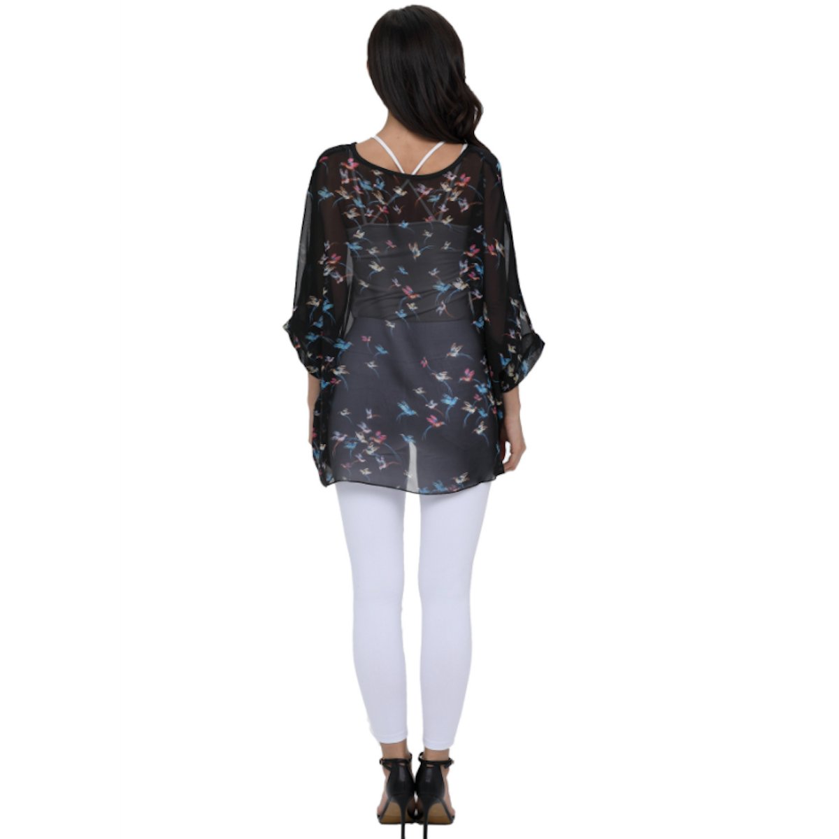 Womens Flying Bird Print Chiffon Top - Busy Bee Bazaar