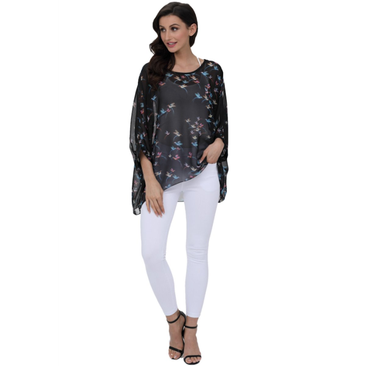 Womens Flying Bird Print Chiffon Top - Busy Bee Bazaar
