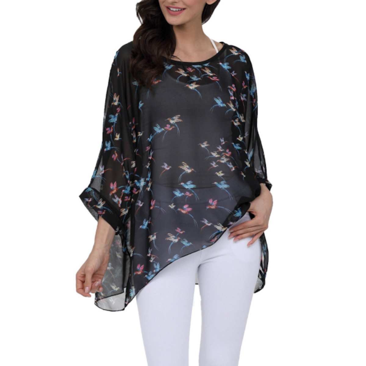Womens Flying Bird Print Chiffon Top - Busy Bee Bazaar