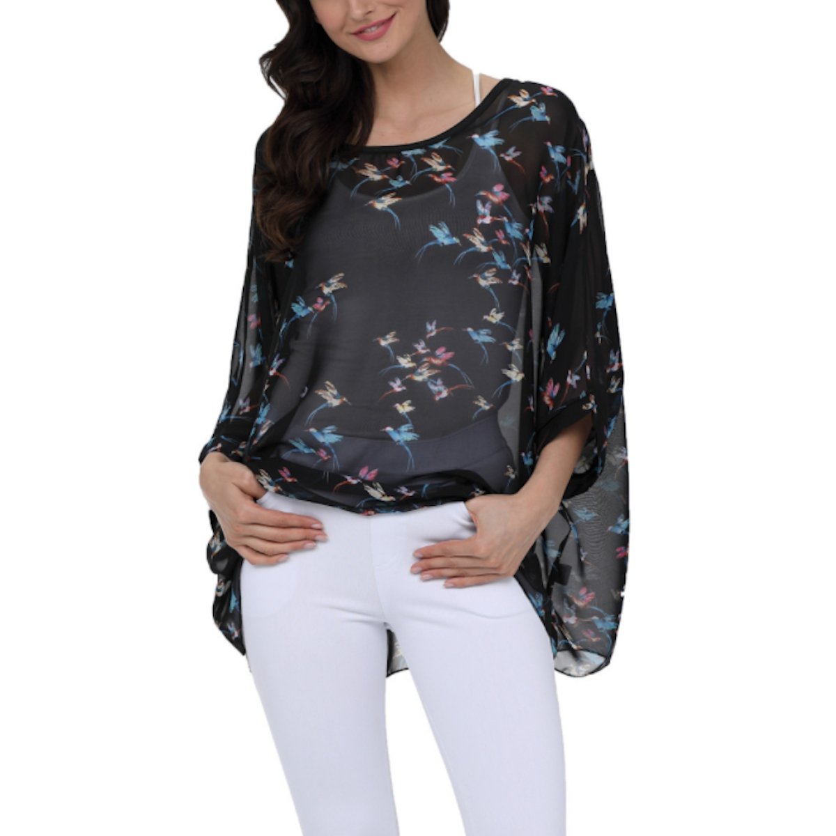 Womens Flying Bird Print Chiffon Top - Busy Bee Bazaar
