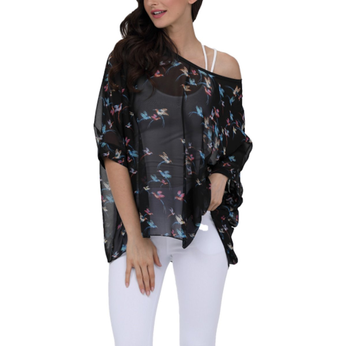 Womens Flying Bird Print Chiffon Top - Busy Bee Bazaar