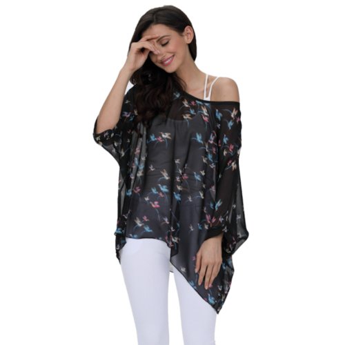Womens Flying Bird Print Chiffon Top - Busy Bee Bazaar