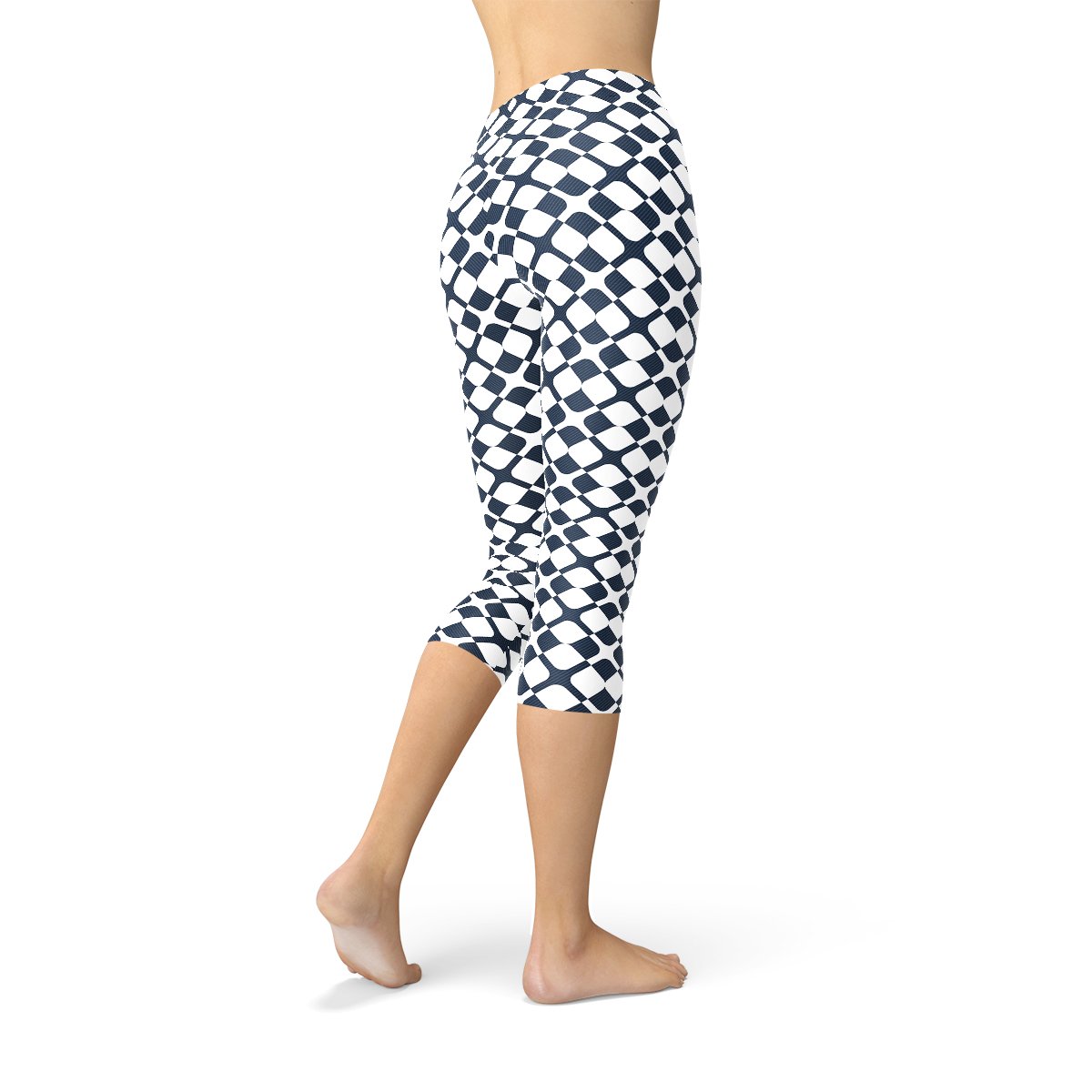 Womens Geometric Blue Tile Capri Leggings - Busy Bee Bazaar