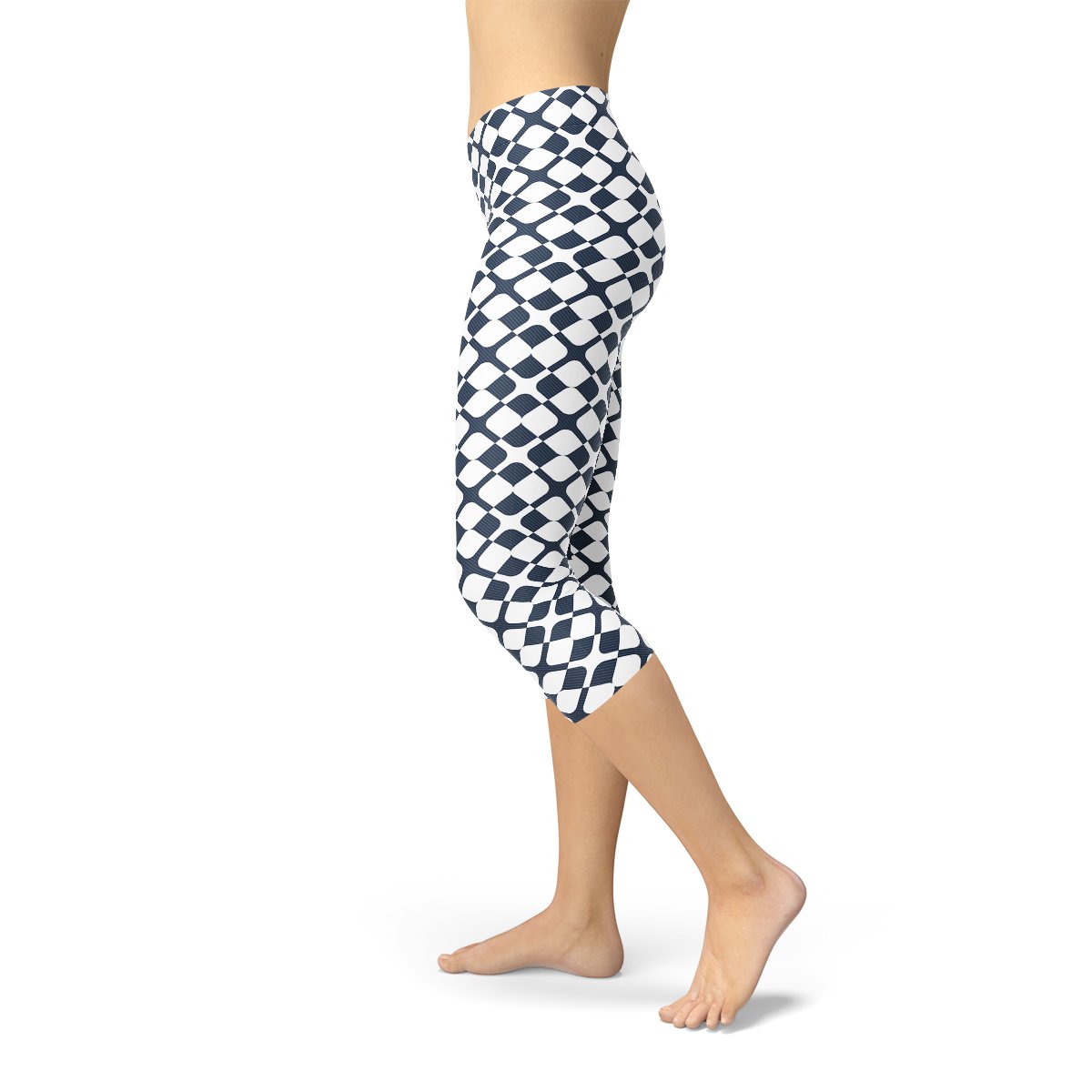 Womens Geometric Blue Tile Capri Leggings - Busy Bee Bazaar