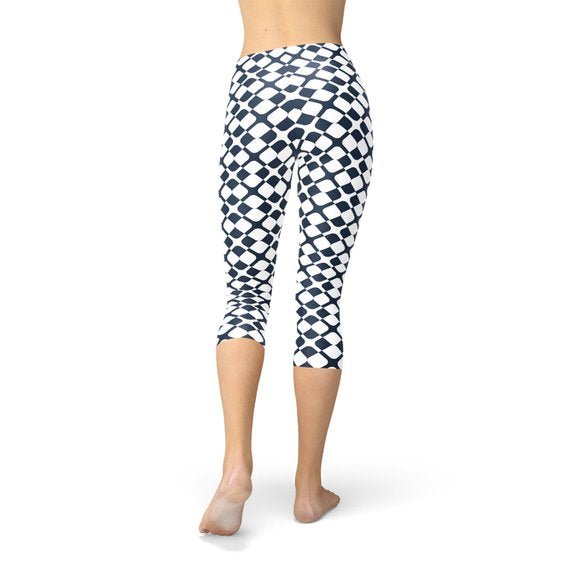 Womens Geometric Blue Tile Capri Leggings - Busy Bee Bazaar