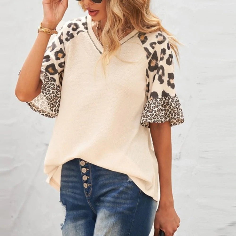 Womens Leopard Print Sleeve Top - Busy Bee Bazaar