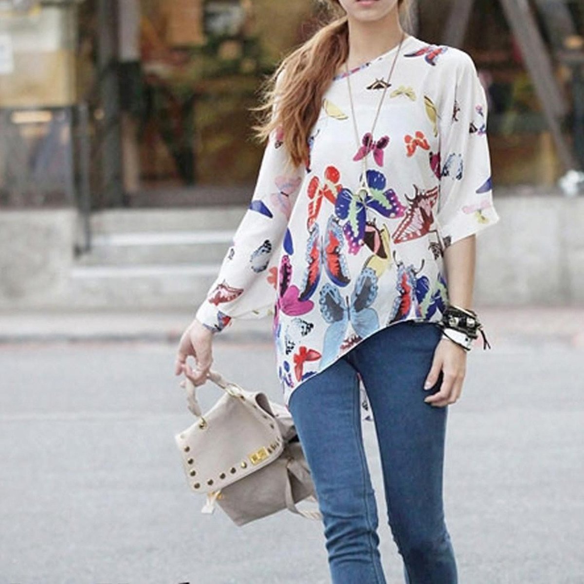 Womens Loose Fit Butterfly Theme Batwing Top - Busy Bee Bazaar