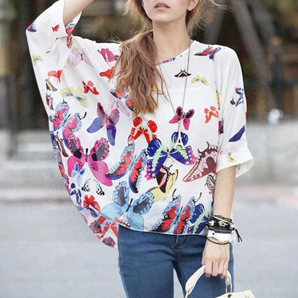 Womens Loose Fit Butterfly Theme Batwing Top - Busy Bee Bazaar