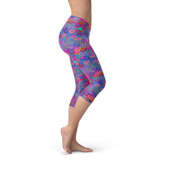 Womens Purple Pink Mermaid Capri Leggings - Busy Bee Bazaar
