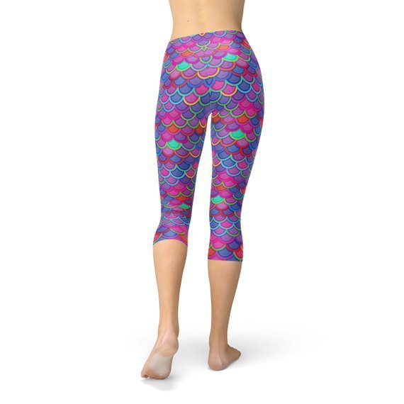 Womens Purple Pink Mermaid Capri Leggings - Busy Bee Bazaar